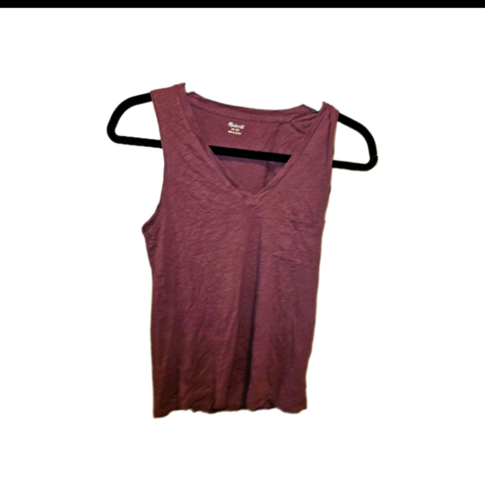 Madewell Whisper Tank Top Size XS Burgundy red 100% Cotton Sleeveless V Neck